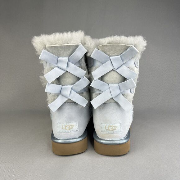 Womens UGG Boots Sz 6 Bailey Bow Metallic Blue Sky Suede Wool Coquette Rare - Picture 13 of 16